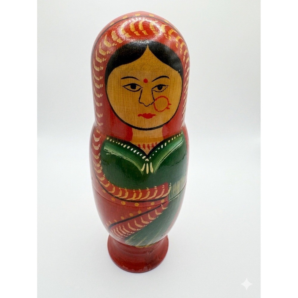 Vintage Nesting Dolls Vintage Indian Matryoshka Hand Painted Wood Stacking Set